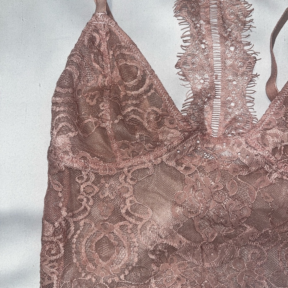 Lace Sheer Bralette With Attached Choker Dusty Rose Pink Color Size Small - Picture 5 of 10